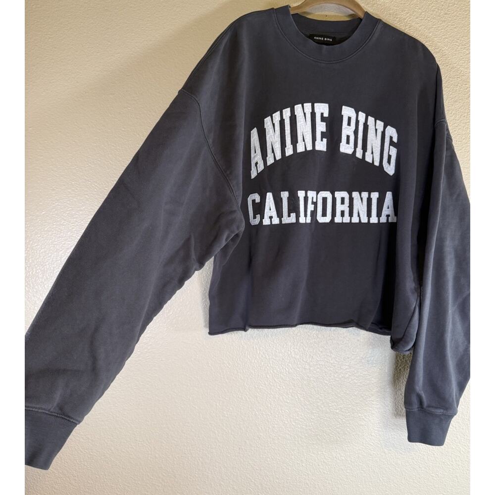 Anine Bing Womens XS Gray Oversized Sweatshirt Cropped Rolled Hem